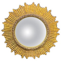 Vintage Round Mid-Size Gold Gilt Starburst Sunburst Wall Mirror, Italy