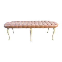 Pink Hollywood Regency Tufted Velvet Bench