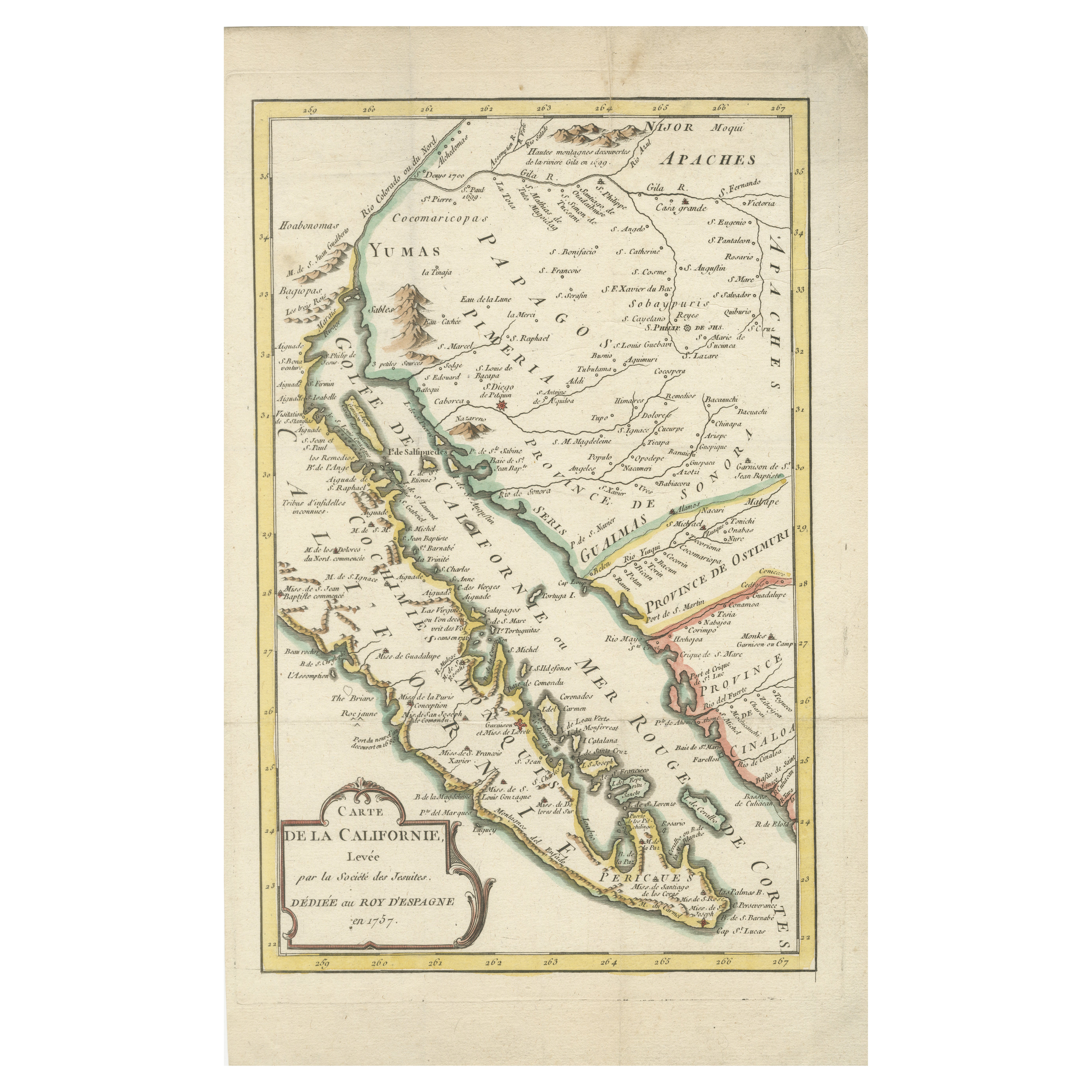 Raro Mapa Jesuita de California y Baja California de 1757, Dedicado al Rey de España