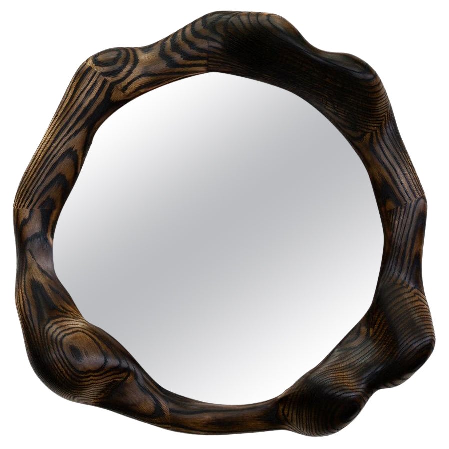 Sculptural Wavy Mirror in Charred Oak - Organic Shaped Wood Mirror