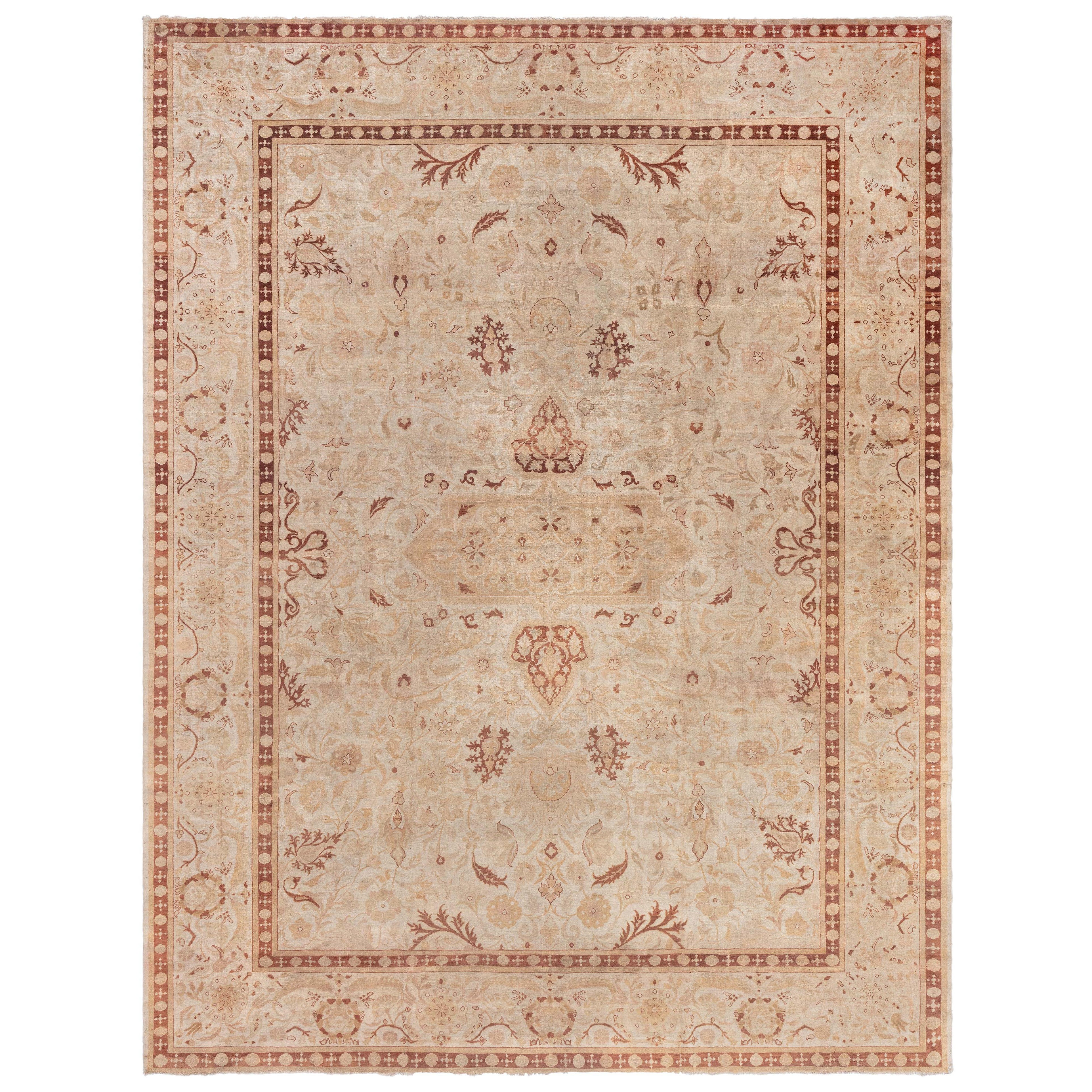 Doris Leslie Blau Antique Indian Amritsar Beige Handmade Wool Rug For Sale