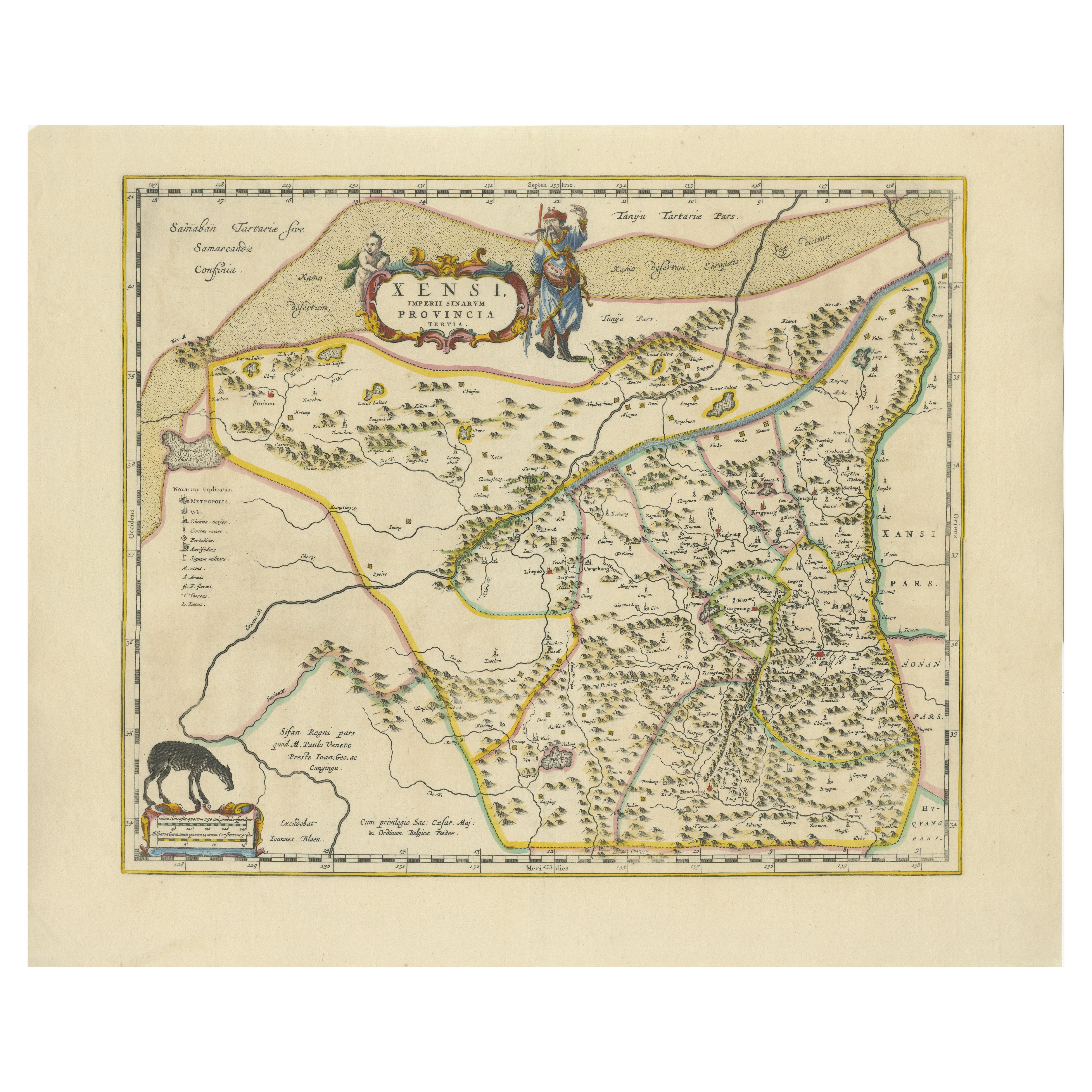 Original Antique 17th-Century Map of Shaangxi (Xensi) Province, China – by Blaeu For Sale