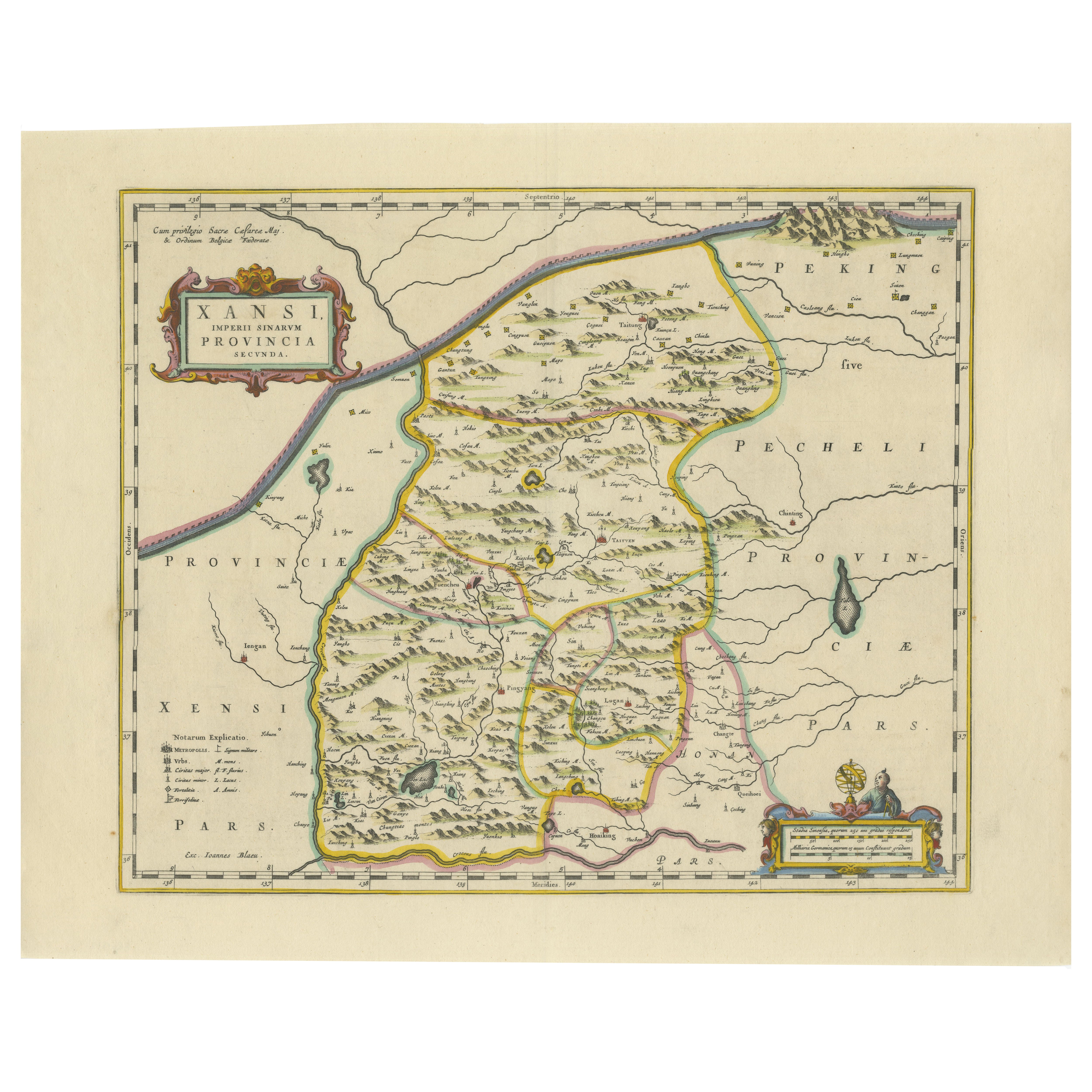 Original Antique 17th-Century Map of Shanxi (Xansi) Province, China – by Blaeu