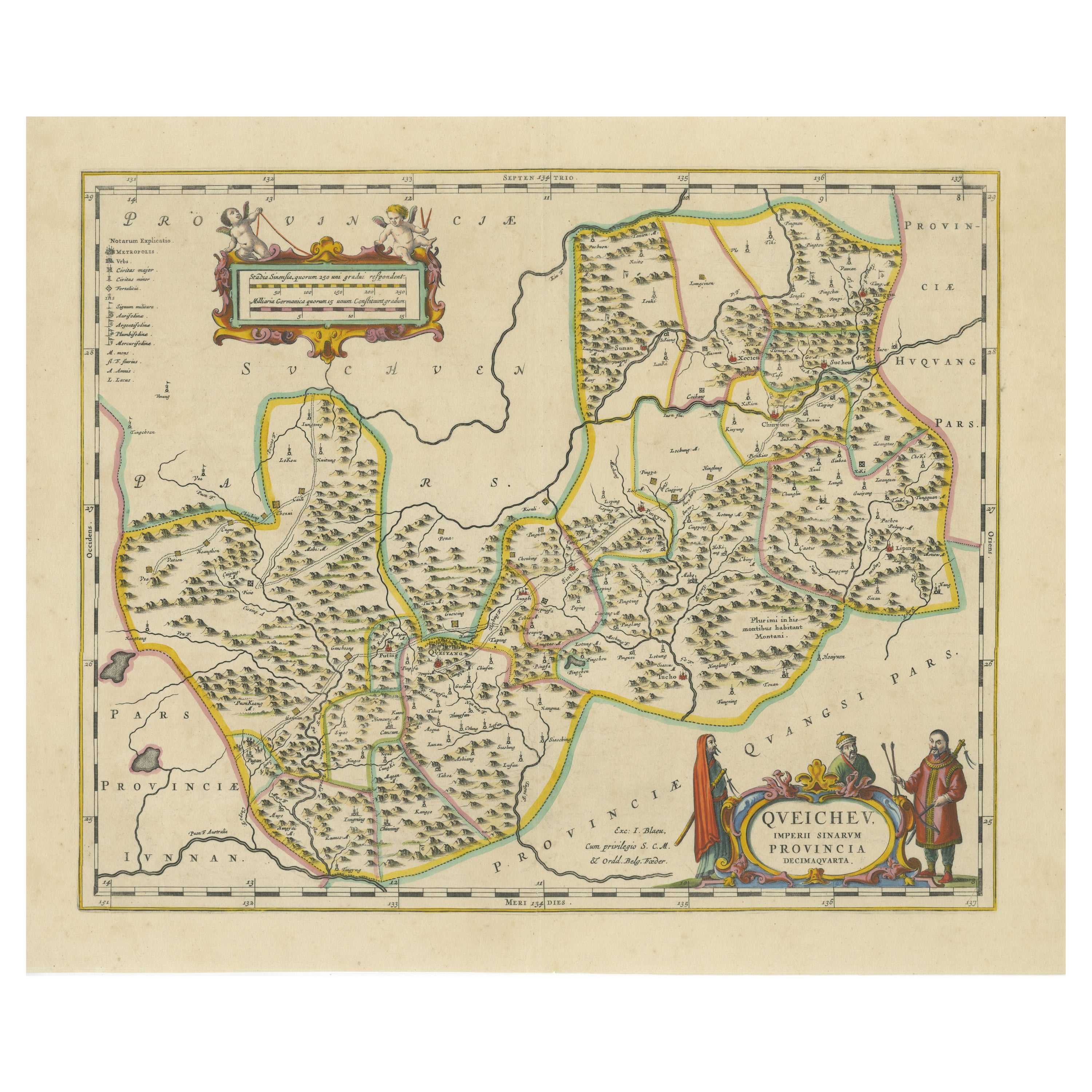 OriginaAntike Karte der Provinz Guizhou, China, aus dem 17. Jahrhundert - (Qveichev) by Blaeu