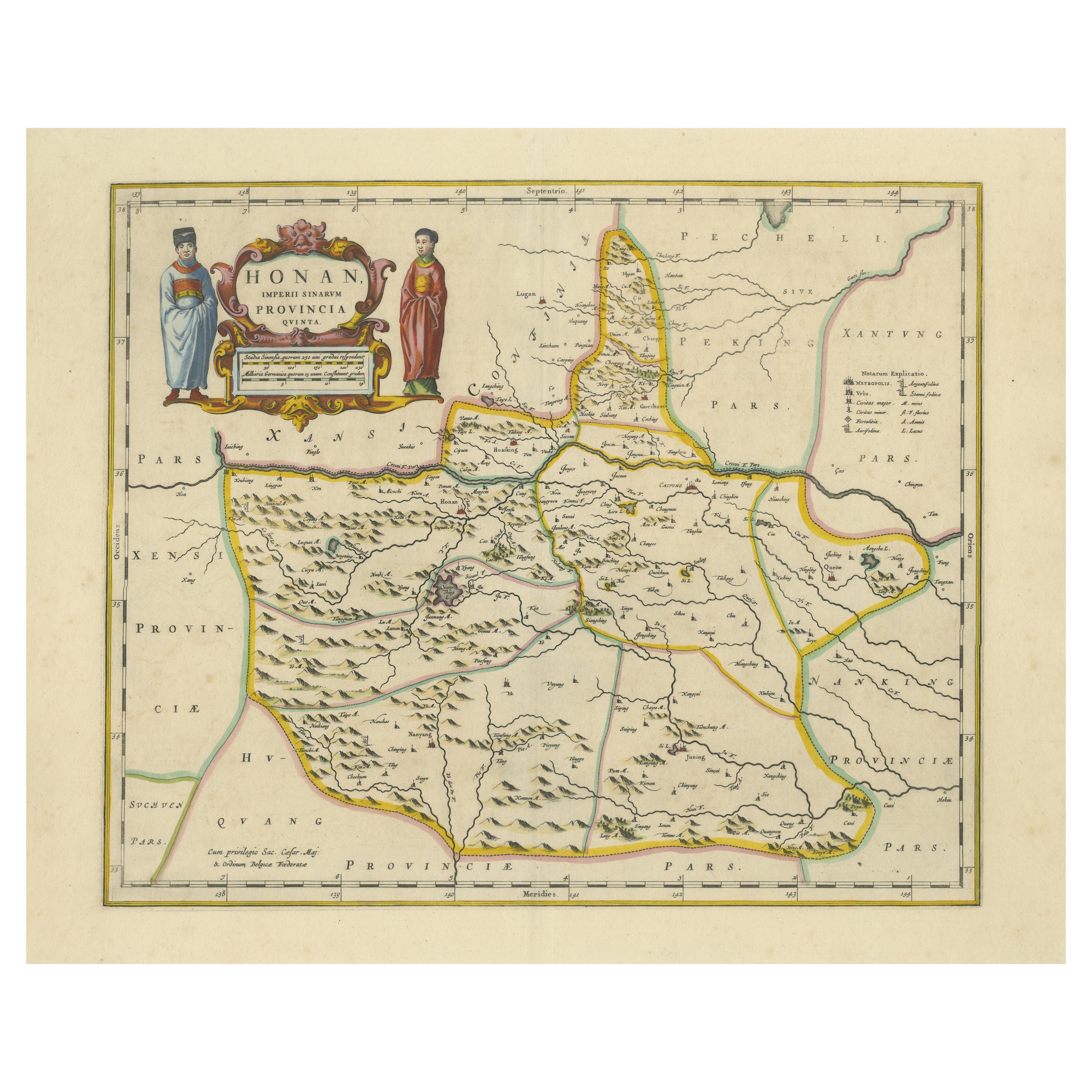 Original 17th-Century Antique Map of Henan (Honan) Province, China – by Blaeu