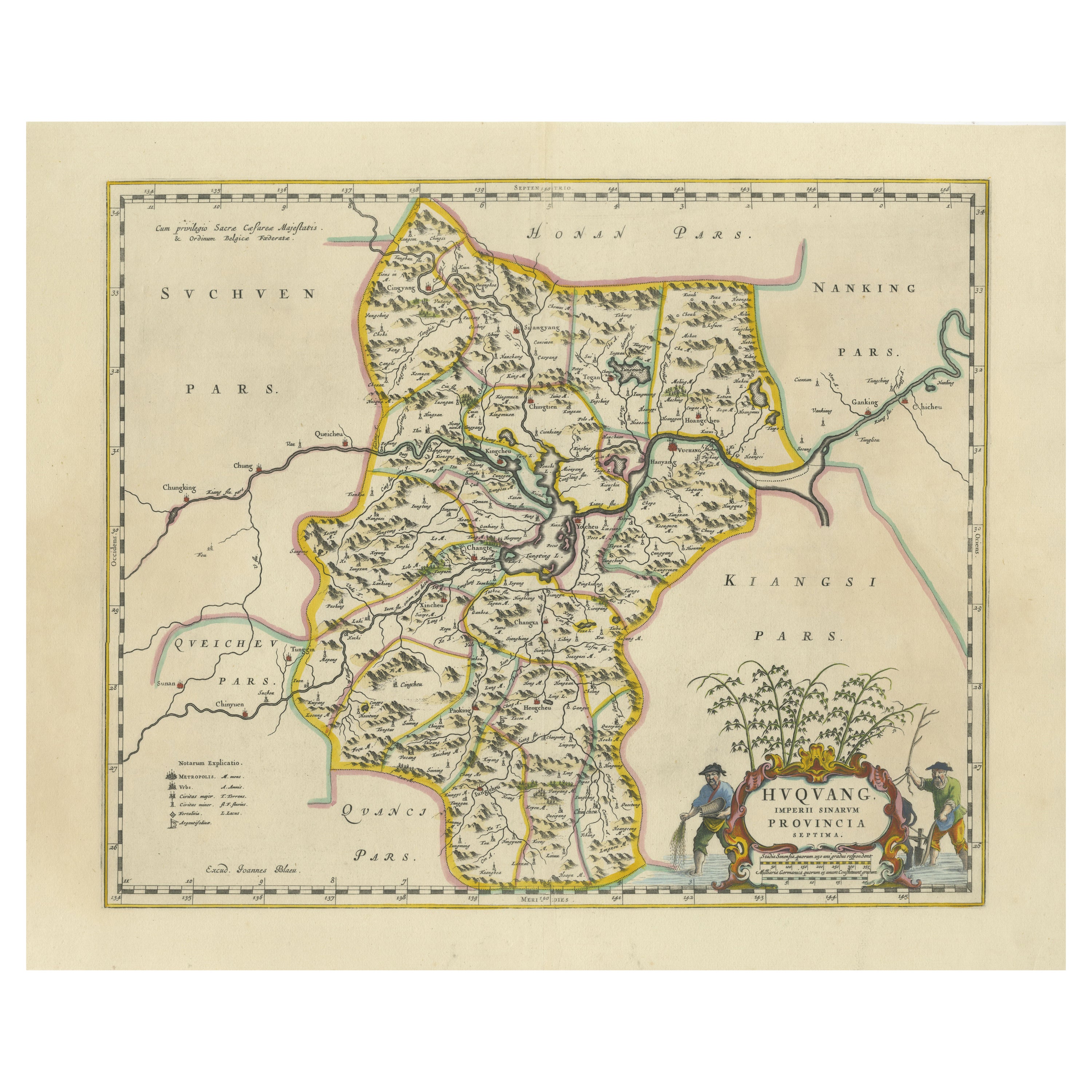 Antike Original-Landkarte der Provinzen Hunan und Hubei, China, aus dem 17. Jahrhundert - by Blaeu im Angebot