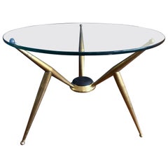 Italian Modern Gio Ponti Inspired Brass and Glass Table