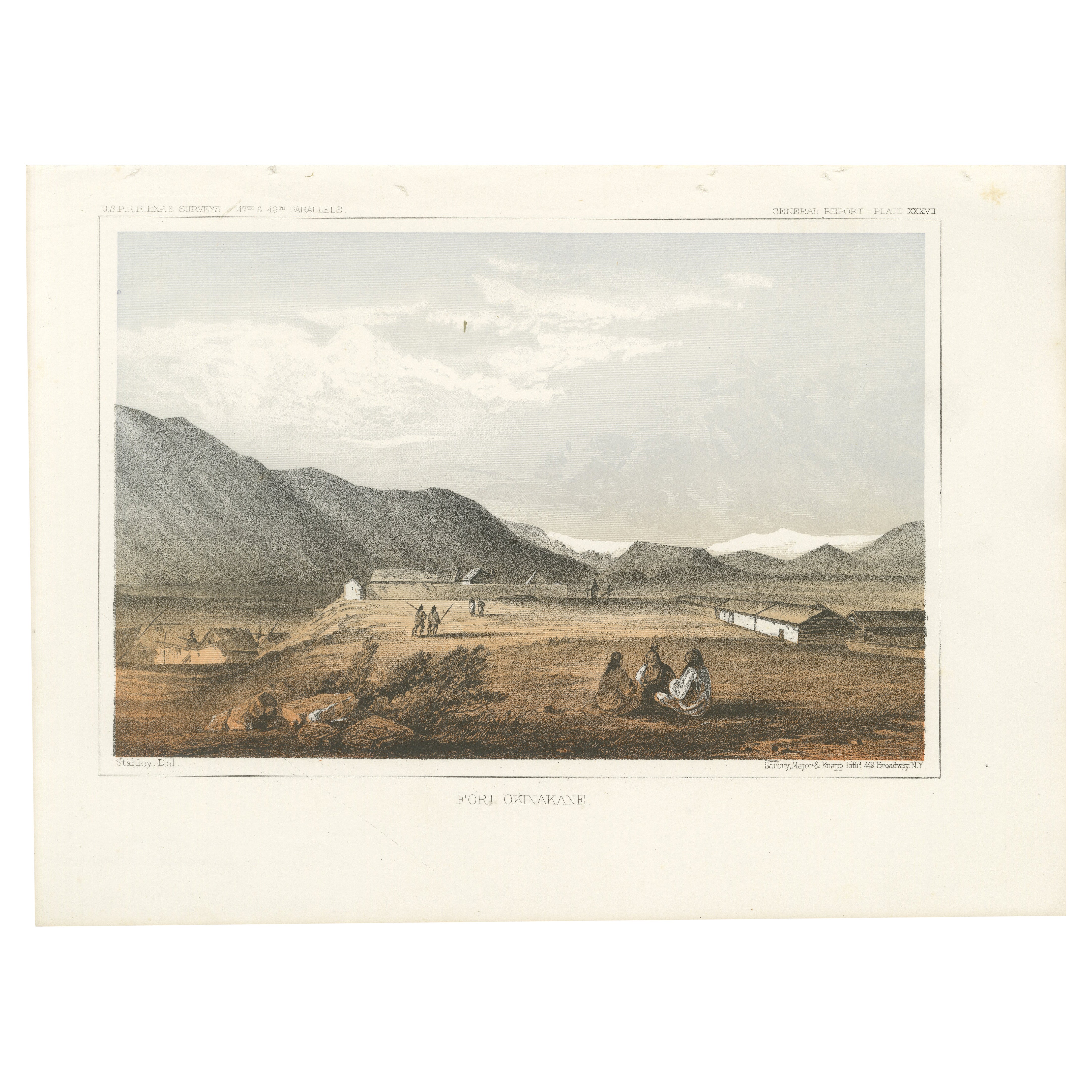 Fuerte Okinakane - Litografía tintada del Estudio del Ferrocarril del Pacífico, 1856