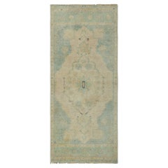 Vintage Turkish Rug in Blue, Green and Cream with Floral Medallion  Rug & Kilim