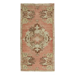 Vintage Turkish Rug in Pink & Cream with Colorful Floral Medallion  Rug & Kilim