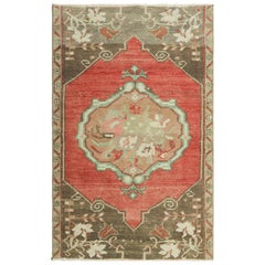 Vintage Turkish Rug in Pink & Cream with Colorful Floral Medallion  Rug & Kilim