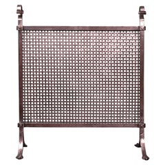 Small Arts & Crafts Wrought Steel Lattice-Work Fire Screen