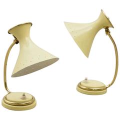 Whimsical 1950s Pair of Side, Adjustable Brass Table Lamps 5