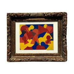 Vintage Mid-Century Modern Abstract Geometric Painting on Paper