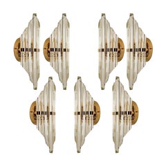 One of the Seven Large Venini Style Murano Glass and Gilt Brass Sconces, Italy