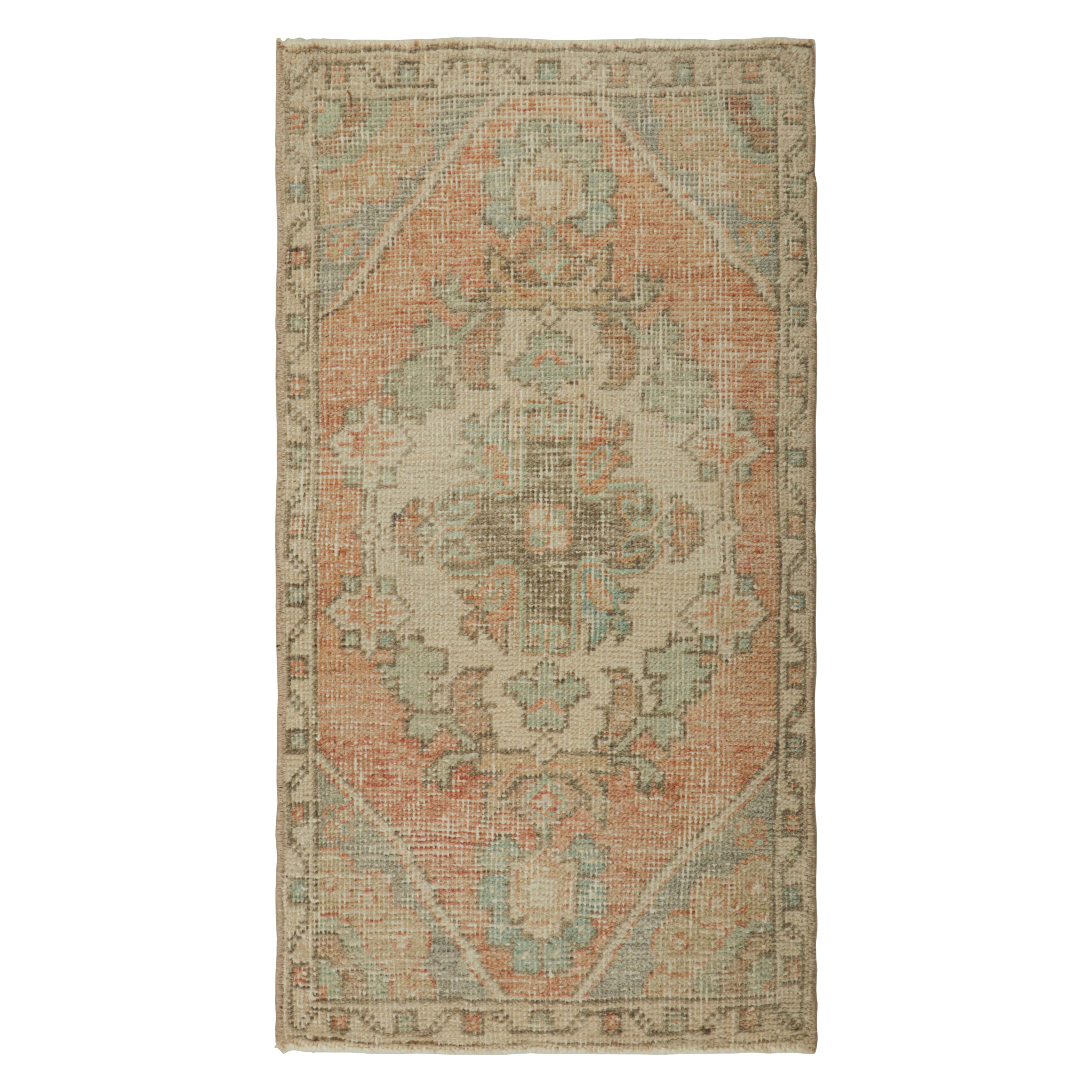 Vintage Turkish Rug in Pink with Blue & Cream Floral Medallion  Rug & Kilim