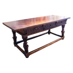 17th Hand-Carved Wooden Table from Burgos with Drawers