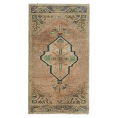 Vintage Turkish Rug in Pink, Gray and Cream Floral Medallion  Rug & Kilim