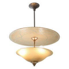 Art Deco sculptured glass pendant lamp, France 1930s