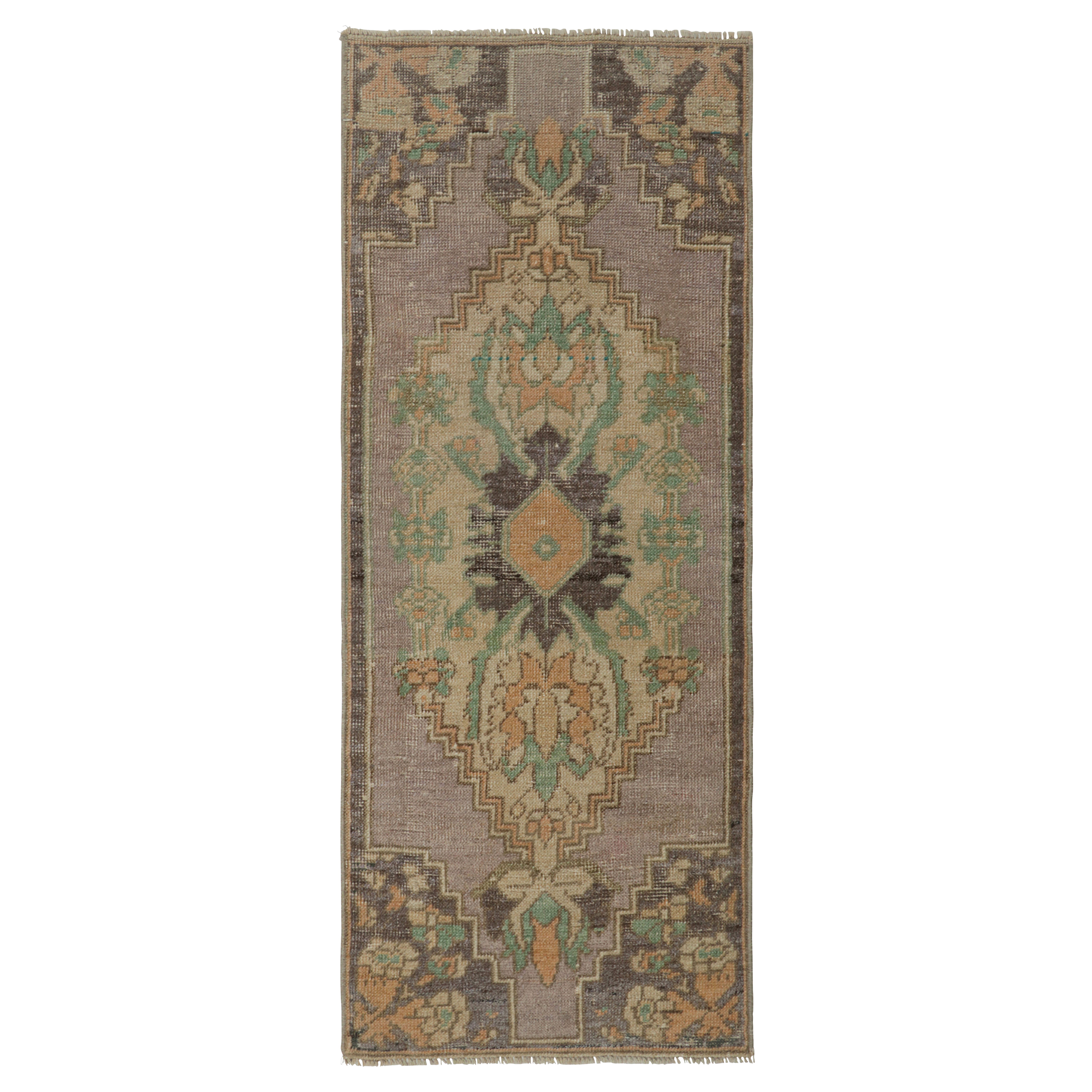 Vintage Turkish Rug in Purple with Blue & Cream Floral Medallion  Rug & Kilim