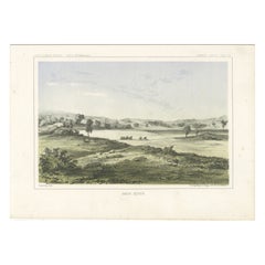 Paesaggio del fiume Sauk - Litografia colorata dalla Pacific Railroad Survey, 1856