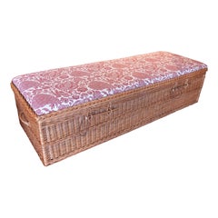 Handmade Wicker Coffee Table with Floral Upholstery in Reddish Tones