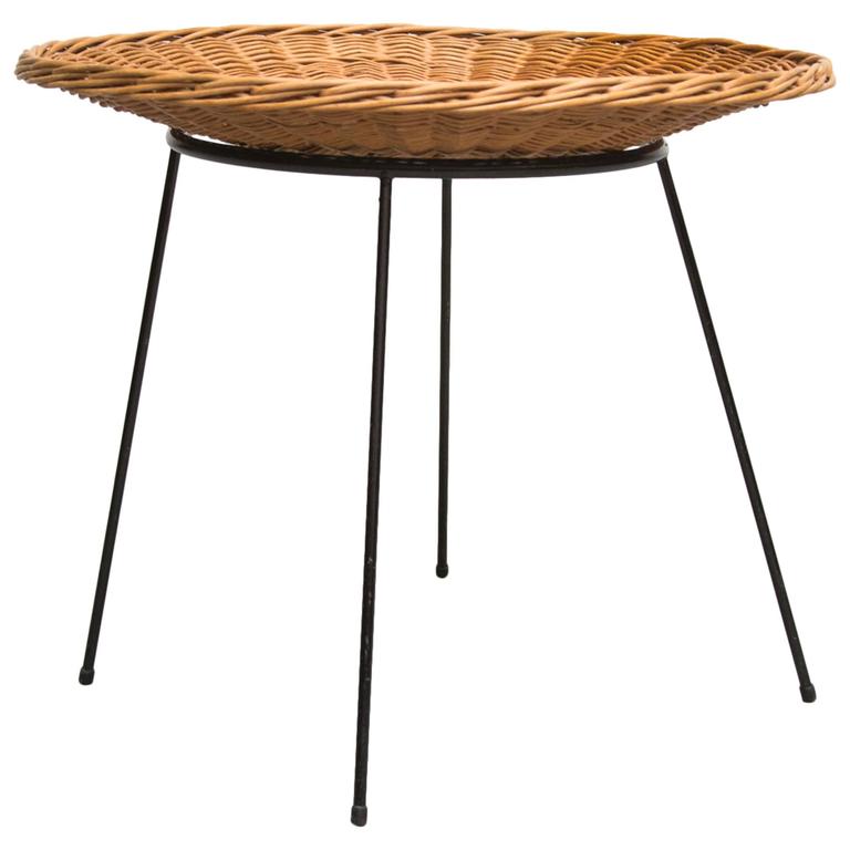 Woven Rattan Basket Side Table at 1stDibs