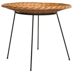 Woven Rattan Basket Side Table