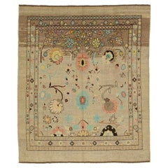 Light Brown Modern Revival Wool Rug Handmade With Allover Floral Design
