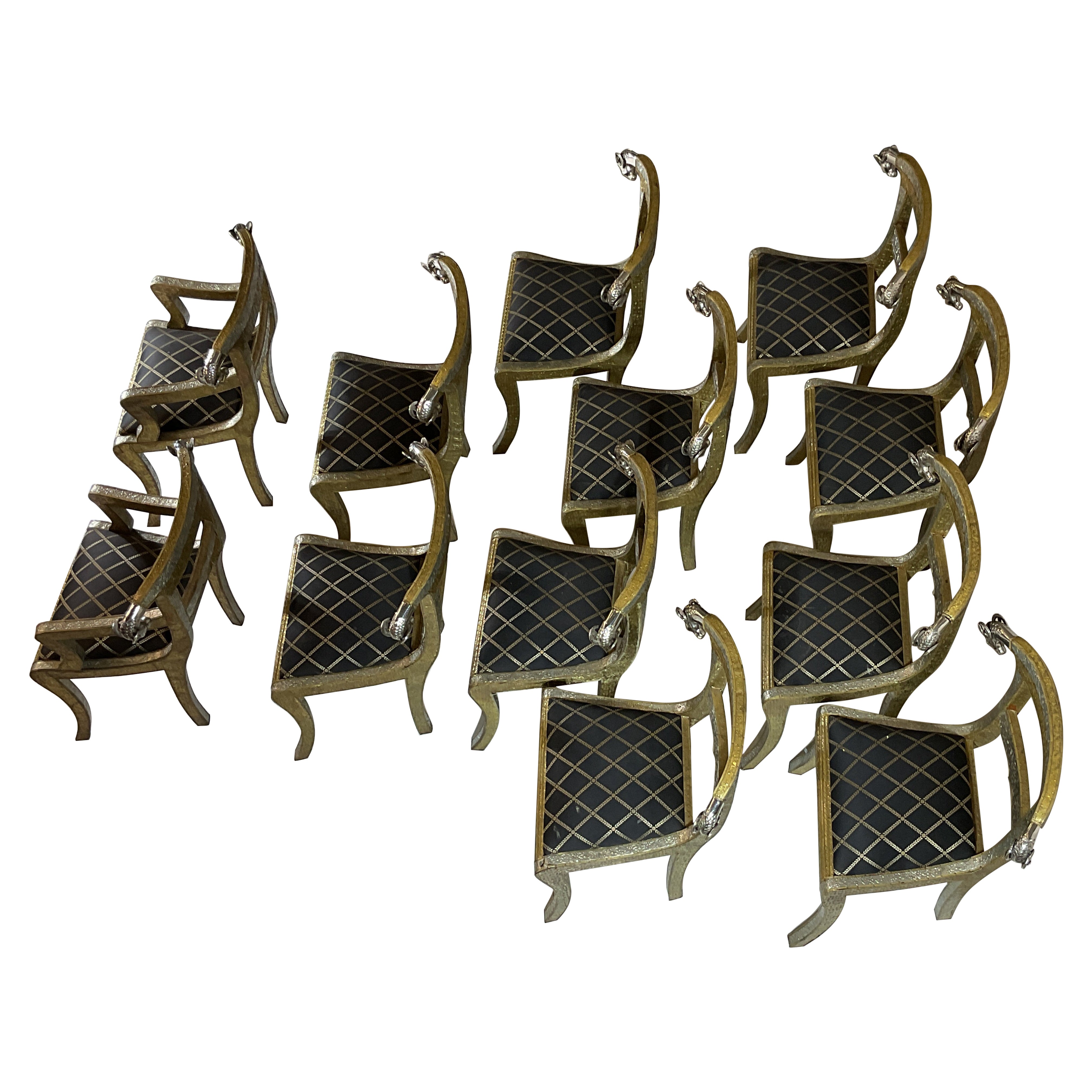 12 Vintage Anglo-Indian Nickel Plated Rams Head Dining Chairs