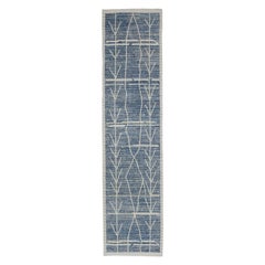 Tapis fait à la main Tapis de course moderne de style marocain bleu tissé à la main 3'2" X 12'6"