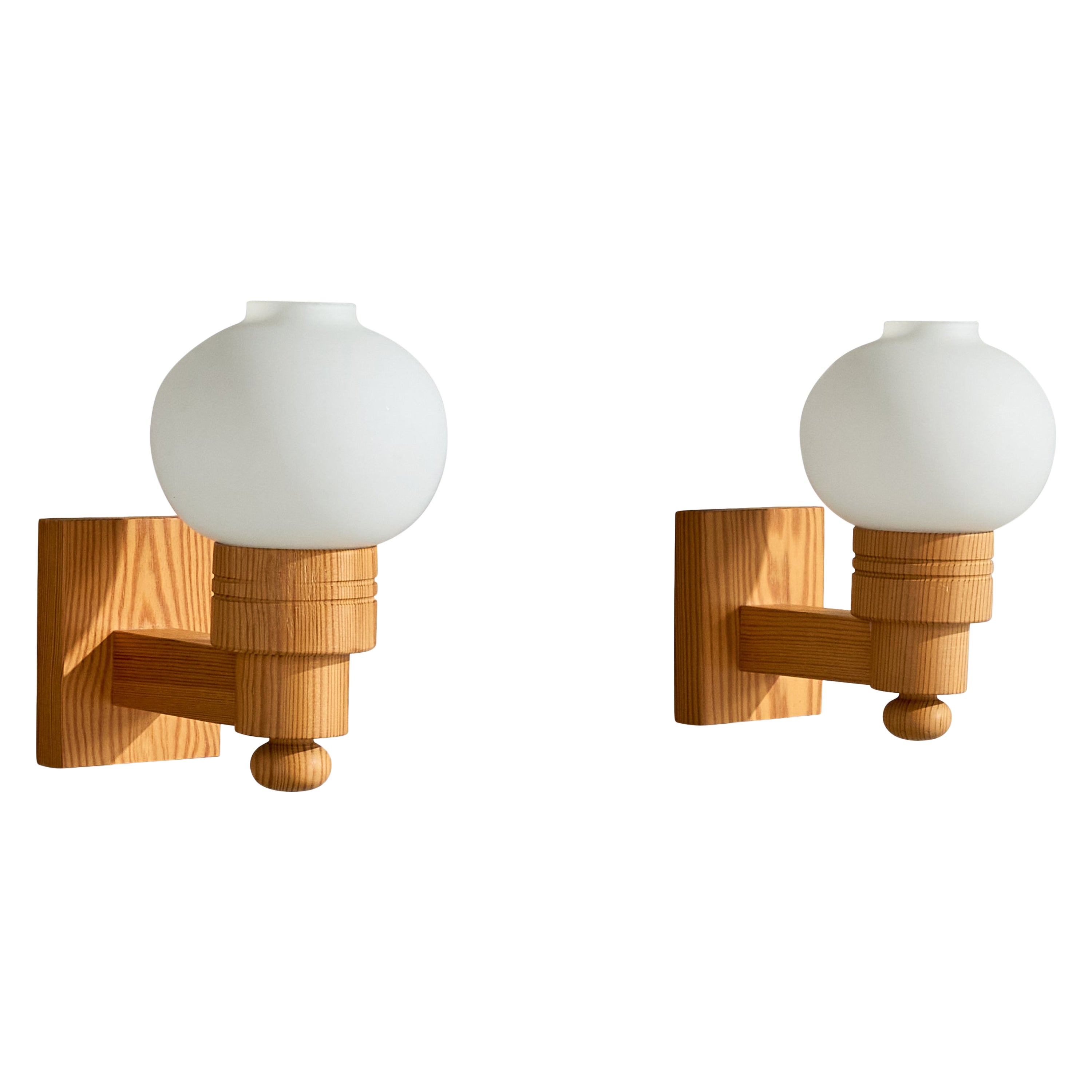 Aneta, Wall Lights, Pine, Glass, Sweden, 1970s
