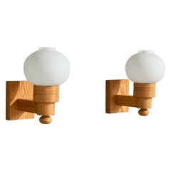 Aneta, Wall Lights, Pine, Glass, Sweden, 1970s