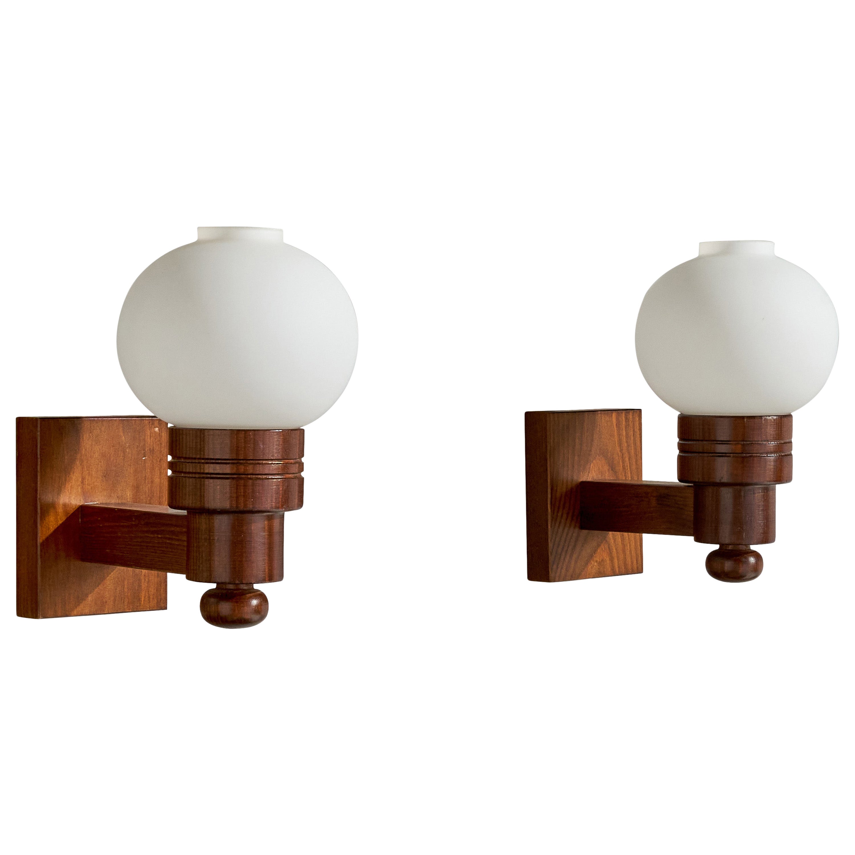 Aneta, Wall Lights, Pine, Glass, Sweden, 1970s