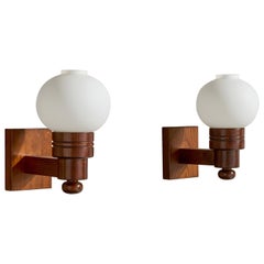 Aneta, Wall Lights, Pine, Glass, Sweden, 1970s