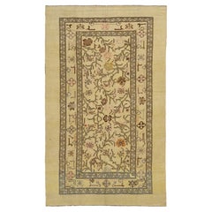 7 x 12 Modern Revival Wool Rug Handmade In Tan With Floral Pattern