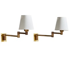 Fagerhults, Wall Lights, Brass, Fabric, Sweden, 1980s