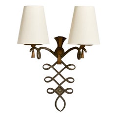 French Designer, Wall Light, Iron, Fabric, France, 1940s