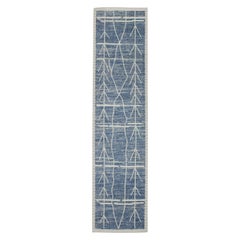 Tapis fait à la main Tapis de course moderne de style marocain bleu tissé à la main 3'1" X 12'6"