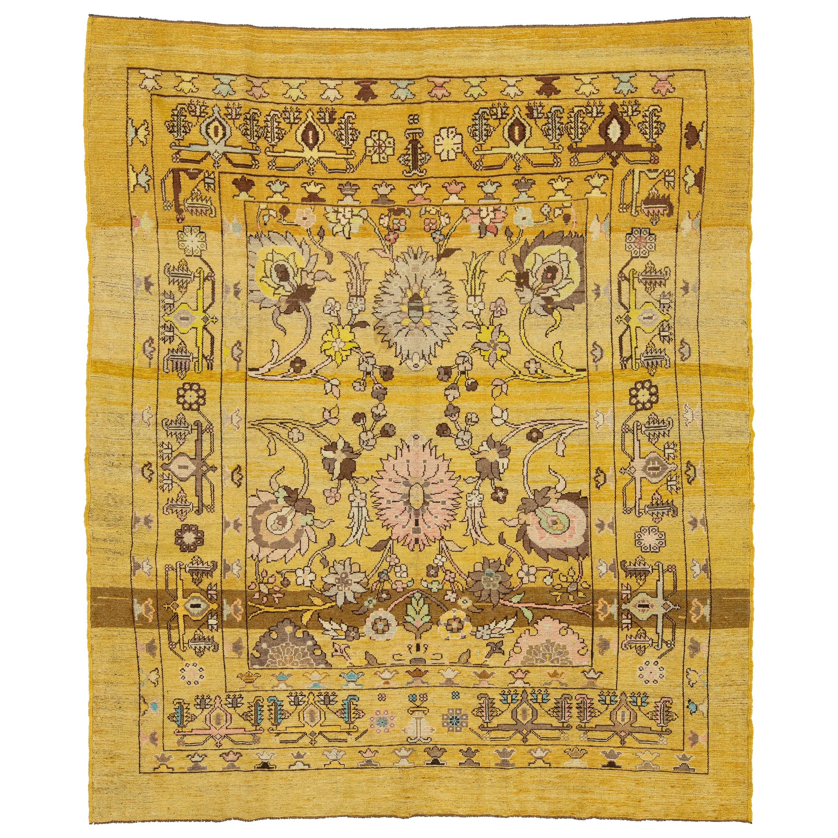 8 x 10 Modern Revival Goldenrod Wool Rug Handmade With Allover Pattern