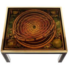 Vintage French Coffee Table Depicting "The Ptolemaic System"