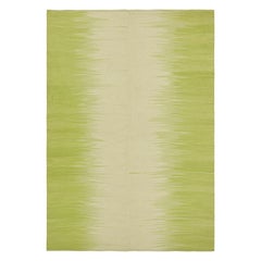 Rug & Kilim's Contemporary Kilim in Beige & Green Stripes & Geometric Patterns (Kilim contemporain à rayures et motifs géométriques beiges et verts)