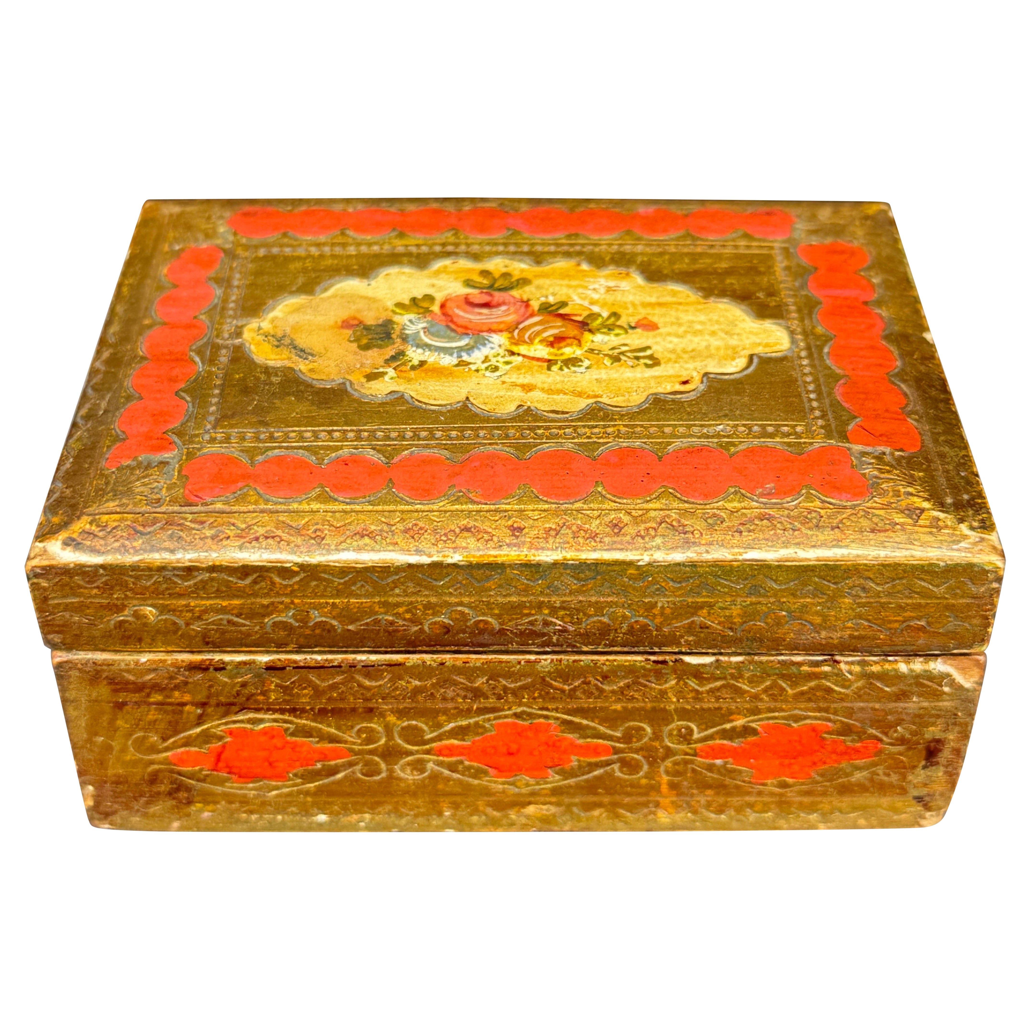 Joyero Rectangular Florentino Italiano de Baratijas de Madera