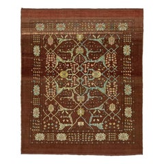 8 x 9 Modern Floral Designed Revival Wool Rug In Brown