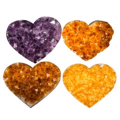 Set of 4 High-Grade Citrine and Amethyst Hearts