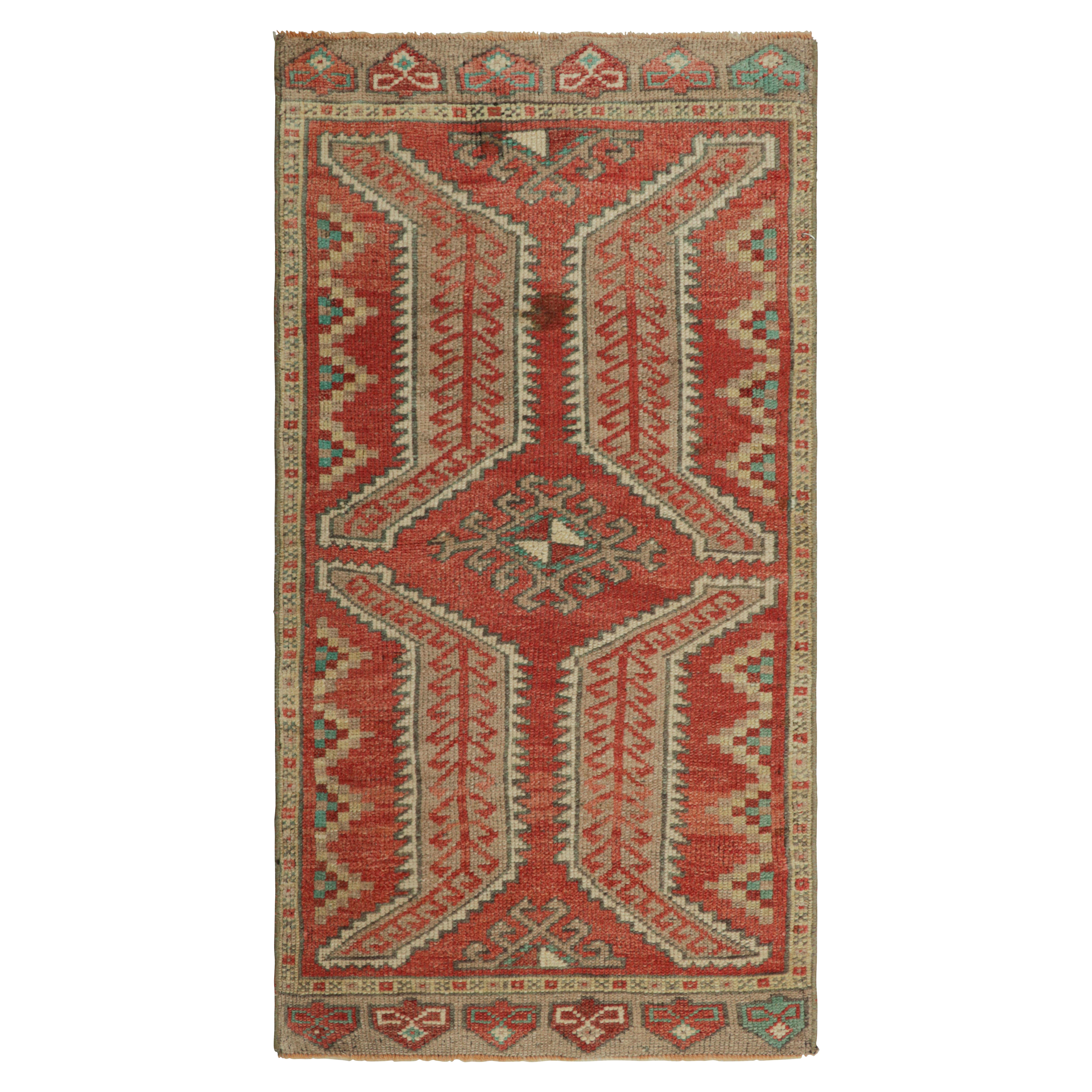 Vintage Turkish Oushak Rug in Red with Geometric Medallion  Rug & Kilim For Sale