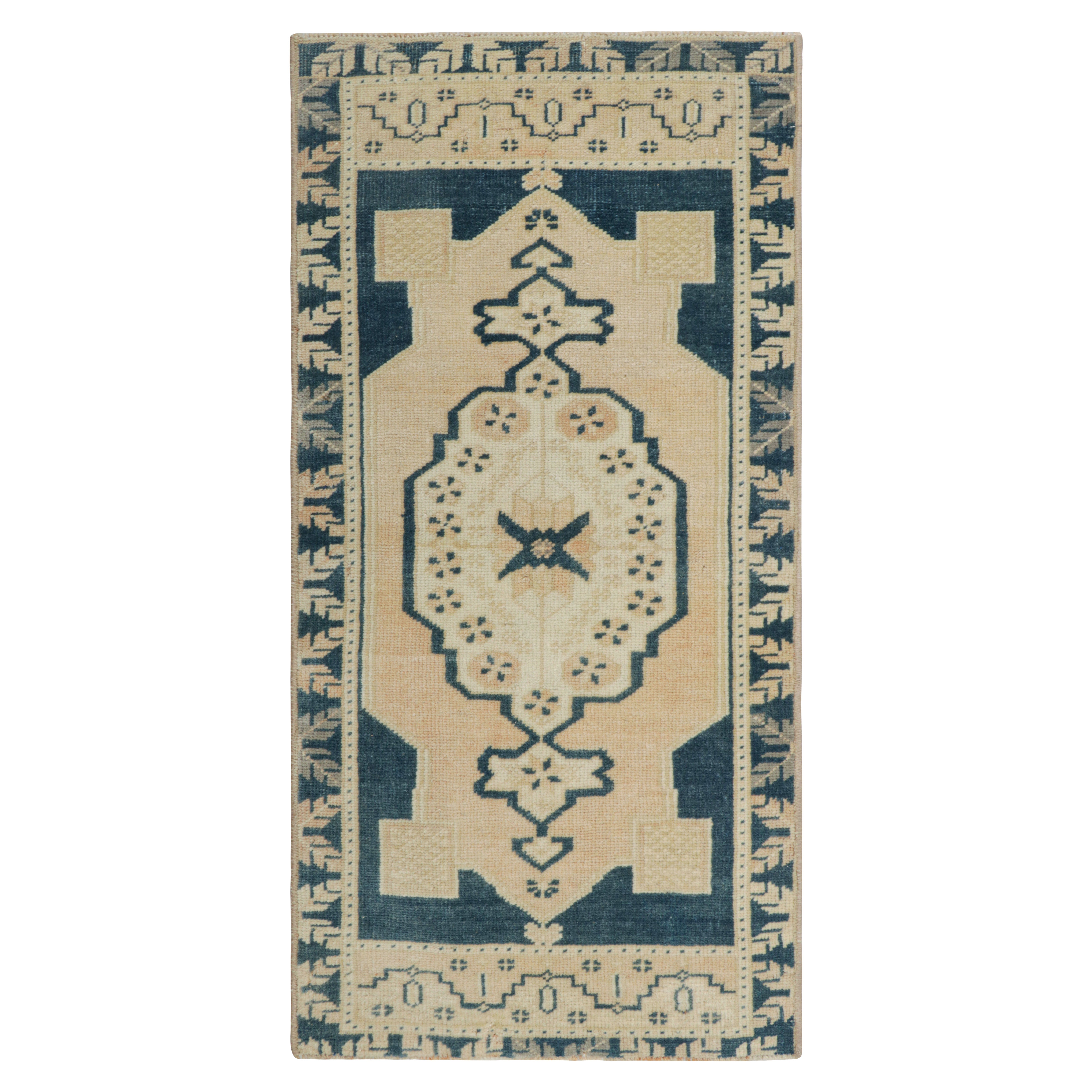 Vintage Turkish Rug in Blue and Cream with Geometric Medallion  Rug & Kilim