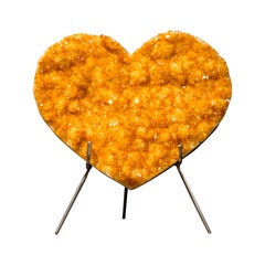 Natural Citrine Heart with Intense Sparkly Yellow Druzy, Hand Carved and Ethical