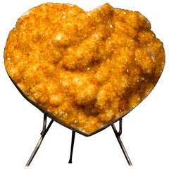 Natural Citrine Heart with Flower Rosettes, Hand Carved in Brazil