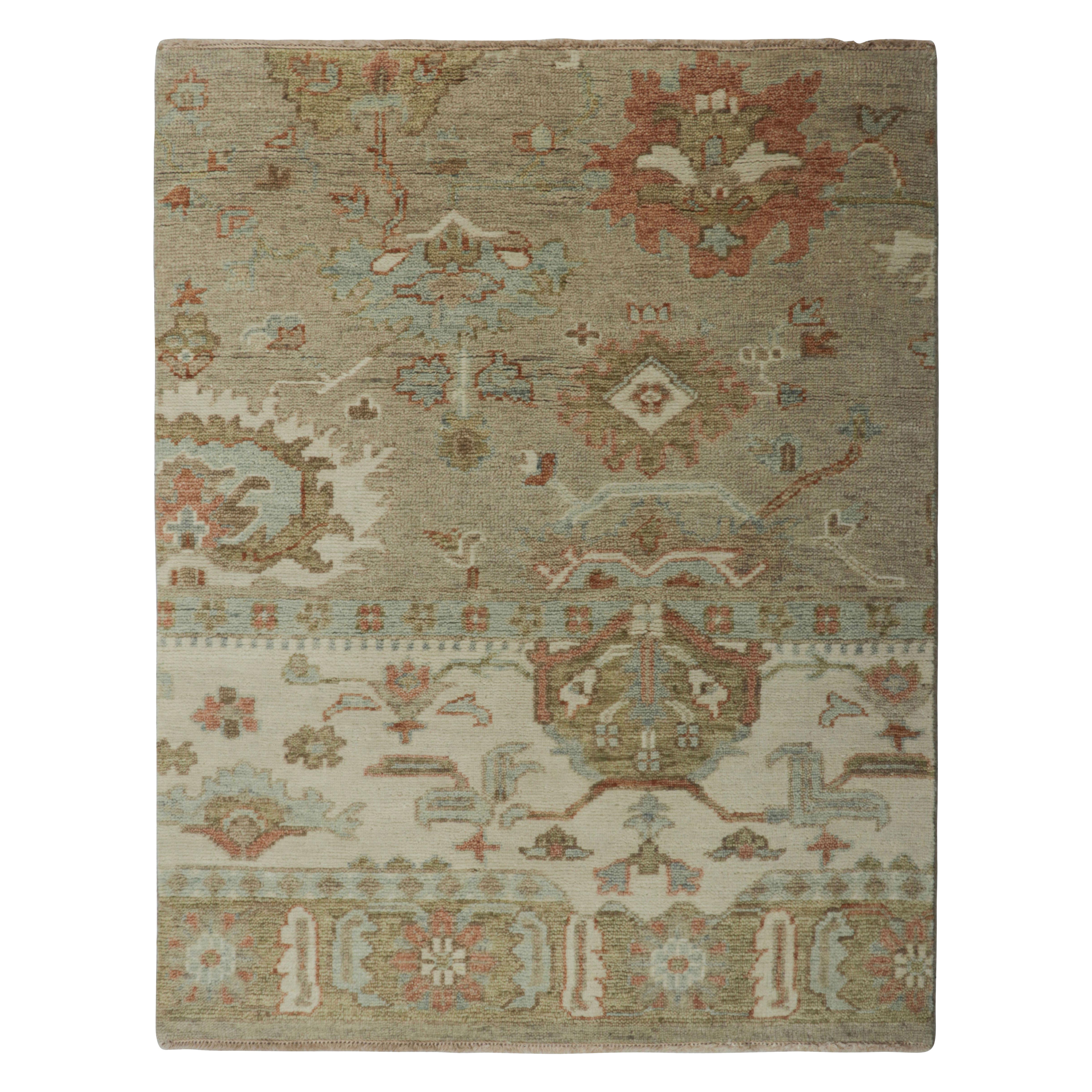 Rug & Kilim’s Oushak Style Rug in Beige and Green with Floral Patterns